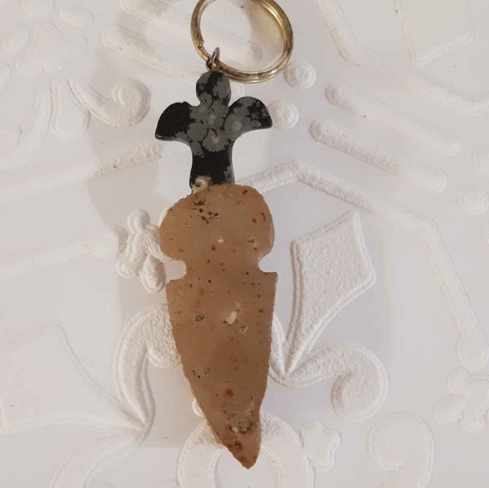 Snowflake Obsidian Stone Arrowhead Keychain Charm - image 4